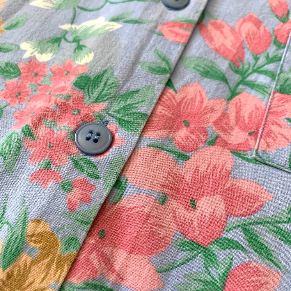 Vintage Cabin Creek Floral Collar Button Up Short Sleeve Shirt Prep Coastal Boho - Picture 8 of 15